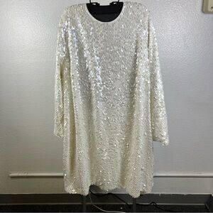 Ivory Sequin Long Sleeve Dress